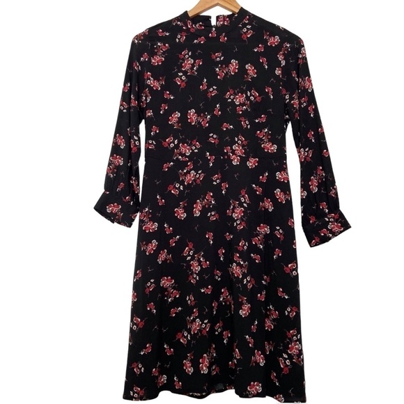 Velvet by Graham & Spencer Juliet printed dress black red long sleeves floral XS - Picture 1 of 16